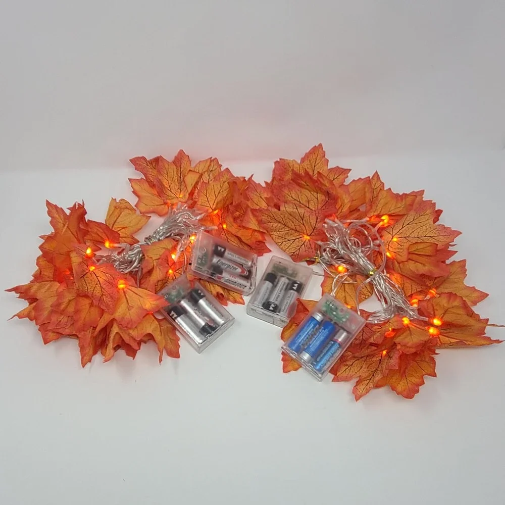 Fall Maple Leaf String Lights 4 Pack Orange 6ft Battery Operated  Solid Or Blink